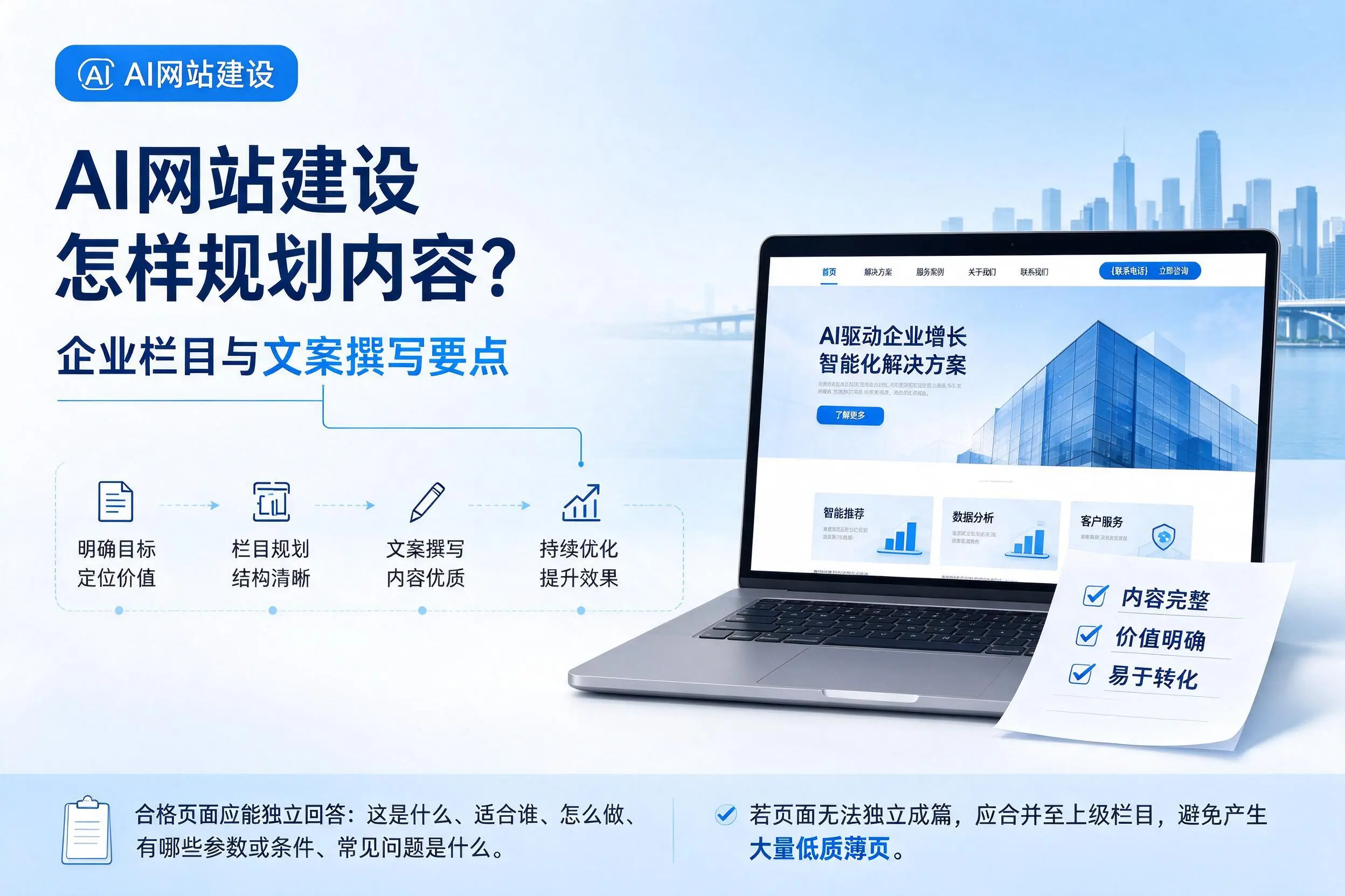 AI网站建设怎样规划内容?辽源企业栏目与文案撰写要点